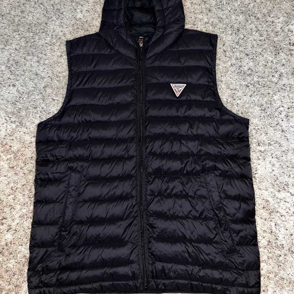 Guess - Black Puffer Vest w/ Hood - Large